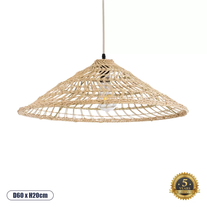 KAIA 02346 Boho Κρεμαστό Φωτιστικό Καμπάνα Μονόφωτο 1 x E27 IP20 Μπεζ Ξύλο - Μ60 x Π60 x Υ20cm