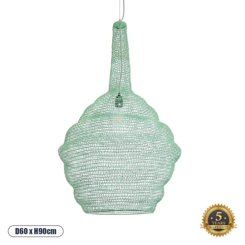 KENTUCKY Vintage Κρεμαστό Φωτιστικό Πλέγμα Μονόφωτο 1 x E27 IP20 Τιρκουάζ Μέταλλο - Μ60 x Π60 x Υ90cm