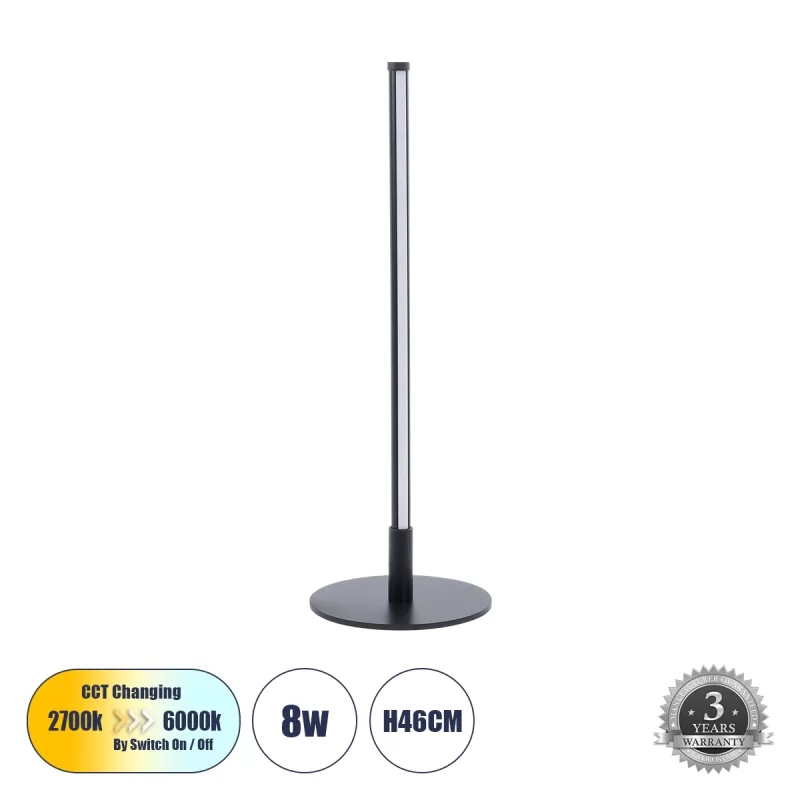 DALUMA 60467 Επιτραπέζιο Φωτιστικό LED CCT 8W 880lm 200° AC 220-240V - Εναλλαγή Φωτισμού μέσω On/Off All In One Ψυχρό 6000k+Φυσικό 4500k+Θερμό 2700k Μ15 x Π15 x Υ46cm - Mαύρο