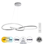 DEXTER Μοντέρνο Κρεμαστό Φωτιστικό Οροφής LED 120W 13440lm 300° AC 220-240V IP20 Ρυθμιζόμενο Λευκό CCT με Χειριστήριο από 2700K έως 6000K Dimmable - Lumileds SMD Chip - Νίκελ Βούρτσας - Μ103 x Π103 x Υ30cm