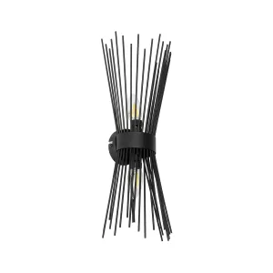 HORN Vintage Επιτοίχιο Φωτιστικό Απλίκα Δίφωτο 2 x E14 IP20 Μαύρο Μέταλλο - Μ14 x Π17 x Υ44.5cm