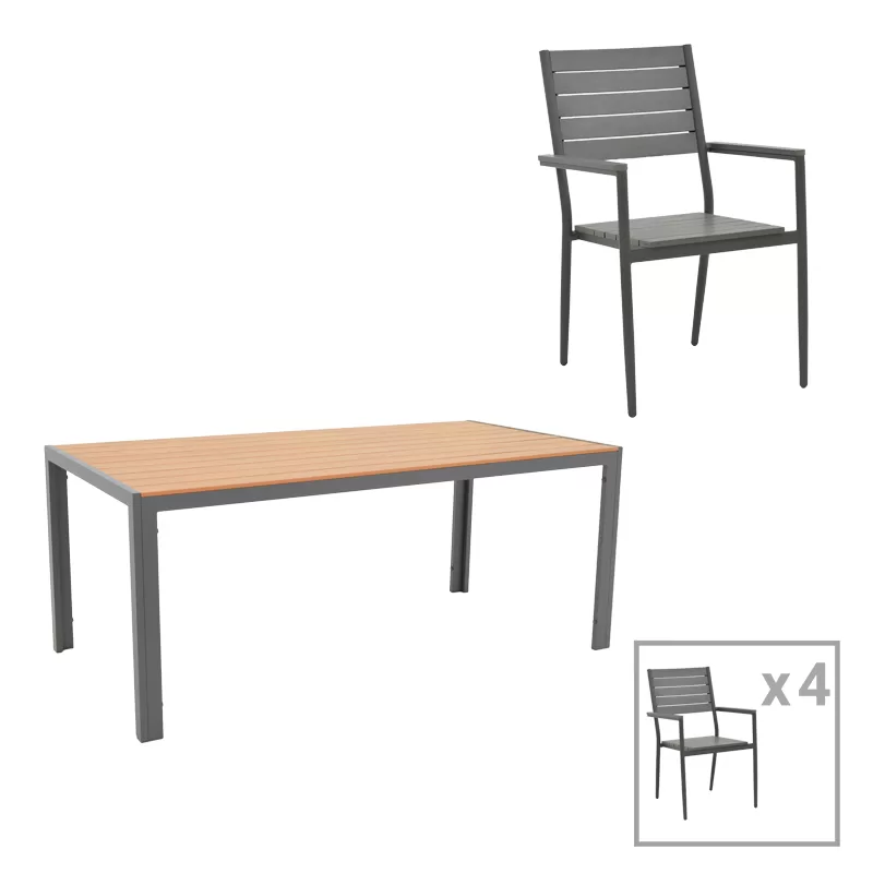 Τραπεζαρία Nares-Uplift σετ 5τεμ ανθρακί αλουμίνιο plywood