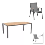 Τραπεζαρία Nares-Azelie σετ 5τεμ ανθρακί αλουμίνιο plywood