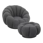 Πολυθρόνα περιστρεφόμενη με σκαμπό Nester μπουκλέ ύφασμα σε γκρι απόχρωση 98x97x69εκ