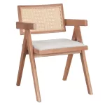Πολυθρόνα Winslow ξύλο rubberwood ανοικτό καρυδί-pvc rattan φυσικό-ύφασμα γκρι -Τιμή Σετ 2 τεμ.