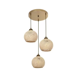 YASAM Vintage Κρεμαστό Φωτιστικό Πλέγμα Τρίφωτο 3 x E27 IP20 Μπεζ Ρατάν - Μ42 x Π42 x Υ54cm