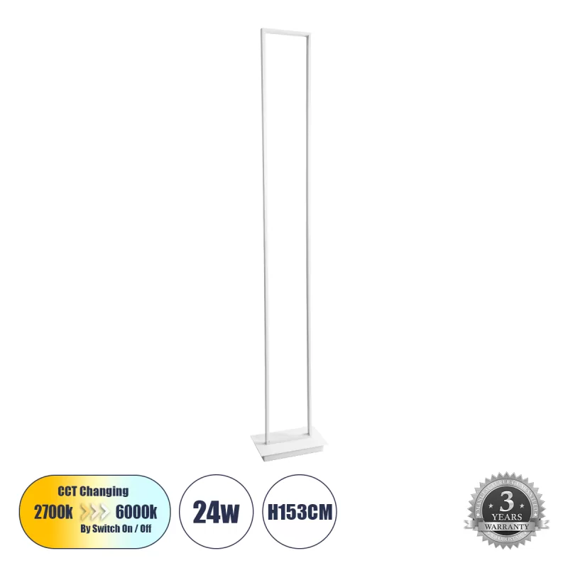 CORNELIE 60464 Επιδαπέδιο Φωτιστικό LED CCT 24W 2640lm 200° AC 220-240V - Εναλλαγή Φωτισμού μέσω Διακόπτη On/Off All In One Ψυχρό 6000k+Φυσικό 4500k+Θερμό 2700k Μ26 x Π16 x Υ153cm - Λευκό