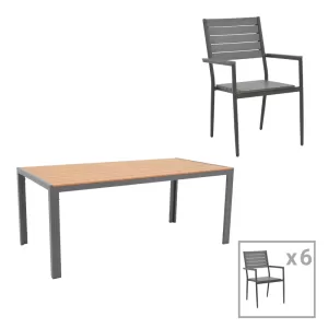 Τραπεζαρία Nares-Uplift σετ 7τεμ ανθρακί αλουμίνιο plywood