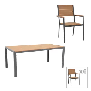 Τραπεζαρία Nares-Vitality σετ 7τεμ ανθρακί αλουμίνιο plywood