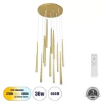 TEARS Κρεμαστό Φωτιστικό Οροφής Design LED CCT 36W 3960lm 180° AC 220-240V - Εναλλαγή Φωτισμού μέσω Τηλεχειριστηρίου All In One Ψυχρό 6000k+Φυσικό 4500k+Θερμό 2700k Dimmable Φ60 x Υ51.5cm - Χρυσό Βούρτσας