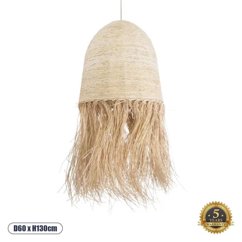 AREMBEPE 02179 Boho Κρεμαστό Φωτιστικό Πλέγμα Μονόφωτο 1 x E27 IP20 Μπεζ Ράφια - Μ60 x Π60 x Υ130cm