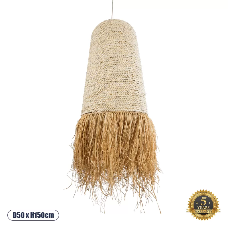 LETA 02171 Boho Κρεμαστό Φωτιστικό Πλέγμα Μονόφωτο 1 x E27 IP20 Μπεζ Ράφια - Μ50 x Π50 x Υ150cm