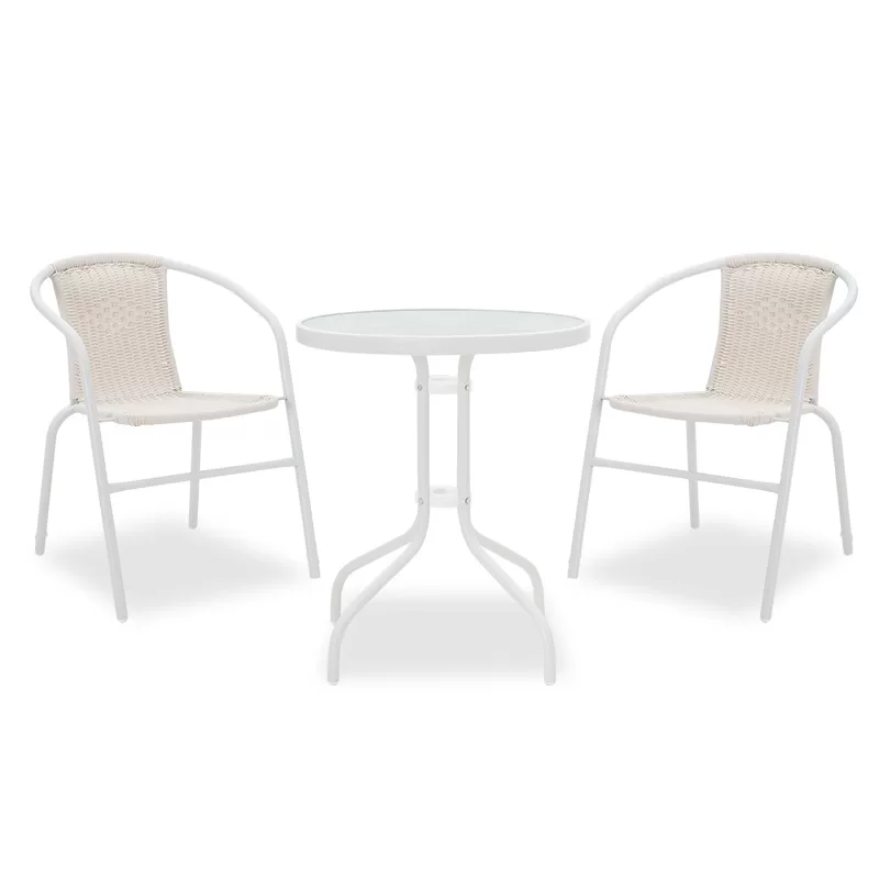 Τραπεζαρία Watson-Obbi σετ 3τεμ μέταλλο λευκό-γυαλί Φ60x70εκ