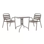 Τραπεζαρία Watson-Sussie σετ 3τεμ μέταλλο καφέ-γυαλί 70x70x70εκ