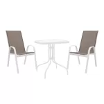 Τραπεζαρία Watson-Calan σετ 3τεμ μέταλλο λευκό- γυαλί 70x70x70εκ