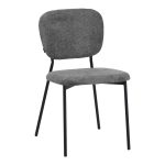 Καρέκλα Cathair μπουκλέ ύφασμα σε γκρι απόχρωση με μαύρα μεταλλικά πόδια 48x53x82εκ -Τιμή Σετ 4 τεμ.