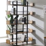 Βιβλιοθήκη Musha μέταλλο μαύρο με oak απόχρωση 120x22x185εκ