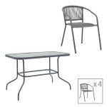 Τραπεζαρία Valor-Lindaria σετ 5τεμ μέταλλο ανθρακί-γυαλί-pe rattan 110x60x70εκ