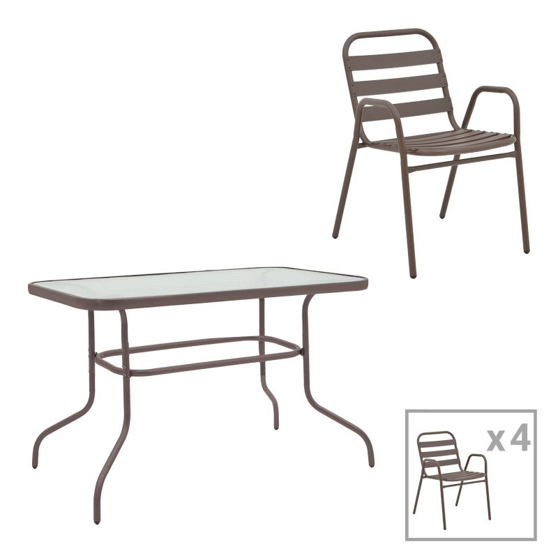 Τραπεζαρία Valor-Sussie 5τεμ μέταλλο καφέ-γυαλί 110x60x70εκ