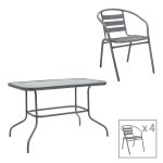 Τραπεζαρία Valor-Tade σετ 5τεμ μέταλλο ανθρακί-γυαλί 110x60x70εκ