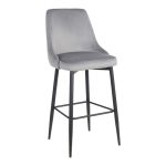 Σκαμπό μπαρ Zedna γκρι βελούδο με μαύρα μεταλλικά πόδια