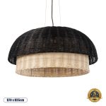CORSICA Boho Κρεμαστό Φωτιστικό Καμπάνα Μονόφωτο 1 x E27 IP20 Μαύρο & Μπεζ Ξύλο - Μ70 x Π70 x Υ35cm