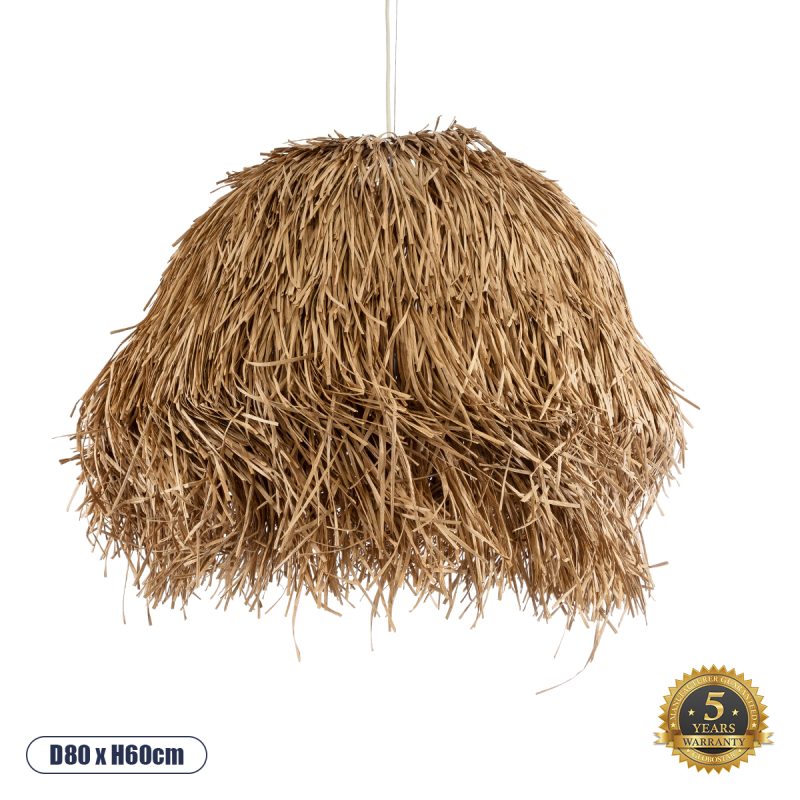 GUADELOUPE Boho Κρεμαστό Φωτιστικό Πλέγμα Μονόφωτο 1 x E27 IP20 Μπεζ Ράφια - Μ80 x Π80 x Υ60cm