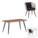 Τραπεζαρία Naoki σετ 5 τεμ γυάλινο- pe rattan σε φυσική απόχρωση με μαυρα πόδια 140x80x78εκ