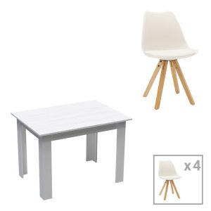 Τραπεζαρία Manka-Caron σετ 5τεμ σε λευκή απόχρωση 110x80x77εκ