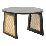Τραπέζι Tamarind ξύλο mango-φυσικό rattan σε μαύρη απόχρωση Φ65x40εκ