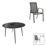 Τραπεζαρία Pinap-Dashiell σετ 5τεμ μαύρο αλουμίνιο και plywood σε μαύρη απόχρωση Φ110x74εκ