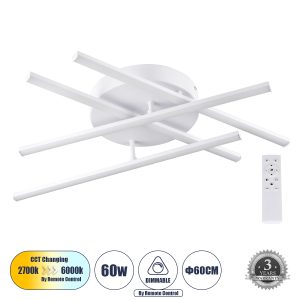 DRACO Μοντέρνο Φωτιστικό Οροφής LED 60W 7380lm 120° AC 220-240V IP20 Ρυθμιζόμενο Λευκό CCT με Χειριστήριο από 2700K έως 6000K Dimmable - Lumileds SMD Chip - Λευκό Ματ - Μ60 x Π60 x Υ11cm