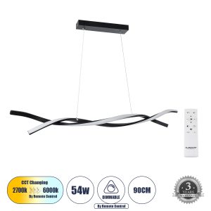 MORALES Κρεμαστό Φωτιστικό Οροφής Design LED CCT 54W 6048lm 200° AC 220-240V - Εναλλαγή Φωτισμού μέσω Τηλεχειριστηρίου All In One Ψυχρό 6000k+Φυσικό 4500k+Θερμό 2700k Dimmable Μ90 x Π14 x Υ14cm - Μαύρο