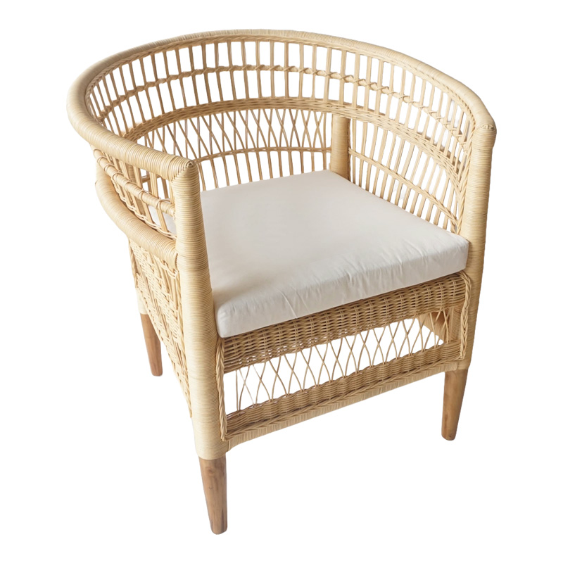 Πολυθρόνα Necorian teak με pe rattan & λευκό μαξιλάρι 80x70x87εκ