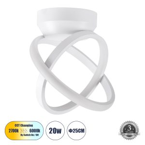 AMELIA Μοντέρνο Φωτιστικό Οροφής LED 20W 2400lm 300° AC 220-240V IP20 Ρυθμιζόμενο Λευκό CCT με On/Off 2700K/4500K/6000K - Lumileds SMD Chip - Λευκό Ματ - Μ24.5 x Π16 x Υ25cm