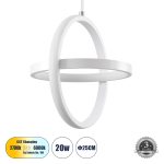 ALICE Κρεμαστό Φωτιστικό Οροφής Design LED CCT 20W 2400lm 300° AC 220-240V - Εναλλαγή Φωτισμού μέσω Διακόπτη On/Off All In One Ψυχρό 6000k+Φυσικό 4500k+Θερμό 2700k Μ25 x Π22 x Υ25cm - Λευκό
