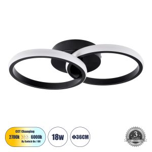 CORA Μοντέρνο Φωτιστικό Οροφής LED 18W 2160lm 300° AC 220-240V IP20 Ρυθμιζόμενο Λευκό CCT με On/Off 2700K/4500K/6000K - Lumileds SMD Chip - Μαύρο Ματ - Μ36 x Π20.5 x Υ7cm