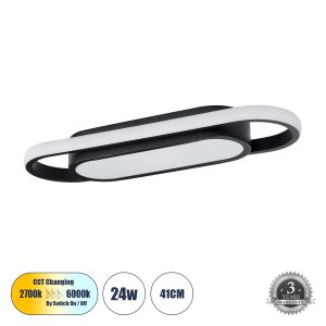 IGOR Μοντέρνο Φωτιστικό Οροφής LED 24W 2880lm 210° AC 220-240V IP20 Ρυθμιζόμενο Λευκό CCT με On/Off 2700K/4500K/6000K - Lumileds SMD Chip - Μαύρο Ματ - Μ41 x Π13 x Υ4.5cm