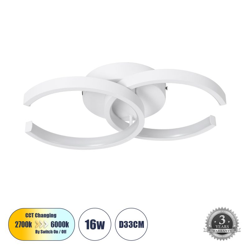 EVA Μοντέρνο Φωτιστικό Οροφής LED 16W 1920lm 300° AC 220-240V IP20 Ρυθμιζόμενο Λευκό CCT με On/Off 2700K/4500K/6000K - Lumileds SMD Chip - Λευκό Ματ - Μ33 x Π21 x Υ7cm