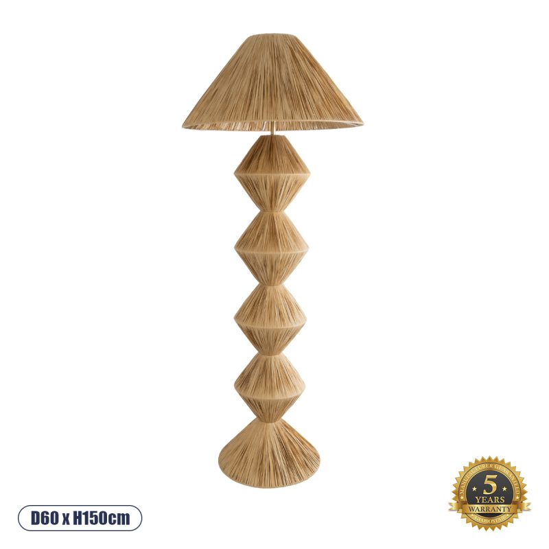 LUANA Boho Επιδαπέδιο Φωτιστικό Μονόφωτο 1 x E27 IP20 Μπεζ Raffia - Μ60 x Π60 x Υ150cm