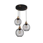 VIVIDUS Vintage Κρεμαστό Φωτιστικό Πλέγμα Τρίφωτο 3 x E27 IP20 Μαύρο & Χρυσό Μέταλλο - Μ40 x Π40 x Υ60cm