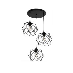 DAZLA Vintage Κρεμαστό Φωτιστικό Πλέγμα Τρίφωτο 3 x E27 IP20 Μαύρο Μέταλλο - Μ47 x Π47 x Υ60cm