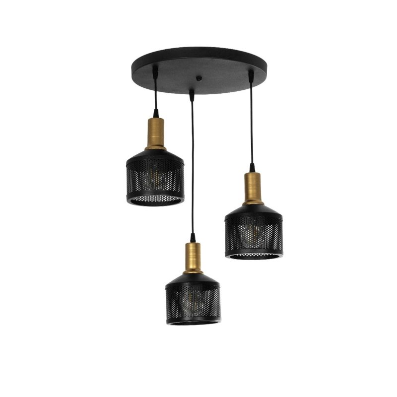RADIANT Vintage Κρεμαστό Φωτιστικό Οροφής με Ντουί 3 x E27 AC 220-240V IP20 - Μαύρο & Χρυσό - Μ38 x Π38 x Υ50cm