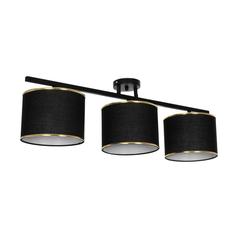 GLOWEN Vintage Φωτιστικό Οροφής Ράγα Τρίφωτο 3 x E27 IP20 Μαύρο Μέταλλο με Καφέ Υφάσμα - Μ80 x Π20 x Υ20cm