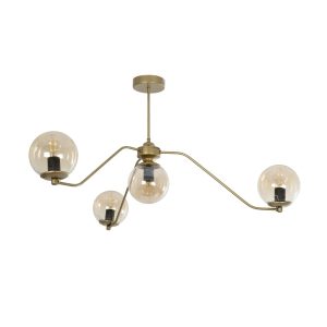 SUNRAY Vintage Φωτιστικό Οροφής Μπάλα Πολύφωτο 4 x E27 IP20 Χρυσό Μέταλλο με Μελί Γυαλί - Μ100 x Π100 x Υ26cm