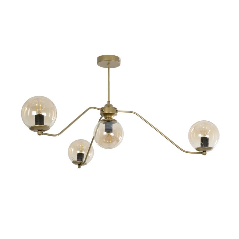 SUNRAY Vintage Φωτιστικό Οροφής Μπάλα Πολύφωτο 4 x E27 IP20 Χρυσό Μέταλλο με Μελί Γυαλί - Μ100 x Π100 x Υ26cm