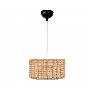 POMEGRANDE Boho Κρεμαστό Φωτιστικό Kαπέλο Μονόφωτο 1 x E27 IP20 Μπεζ Rattan - Μ30 x Π30 x Υ16cm