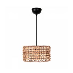 POMEGRANDE Boho Κρεμαστό Φωτιστικό Kαπέλο Μονόφωτο 1 x E27 IP20 Μπεζ Rattan με Καφέ Ξυλο - Μ30 x Π30 x Υ16cm