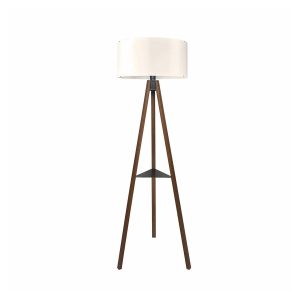 SHELF Μοντέρνο Eπιδαπέδιο Φωτιστικό Μονόφωτο 1 x E27 IP20 Καφέ Ξύλο με Μπεζ Ύφασμα - Μ38 x Π38 x Υ135cm
