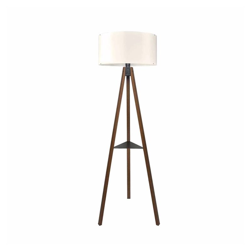 SHELF Μοντέρνο Eπιδαπέδιο Φωτιστικό Μονόφωτο 1 x E27 IP20 Καφέ Ξύλο με Μπεζ Ύφασμα - Μ38 x Π38 x Υ135cm